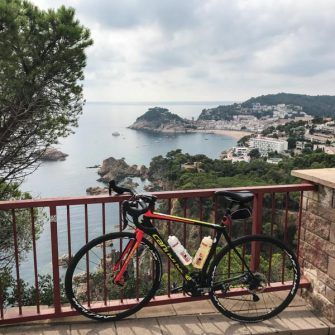 Bike and view back to Tossa del Mar, Costa Brava