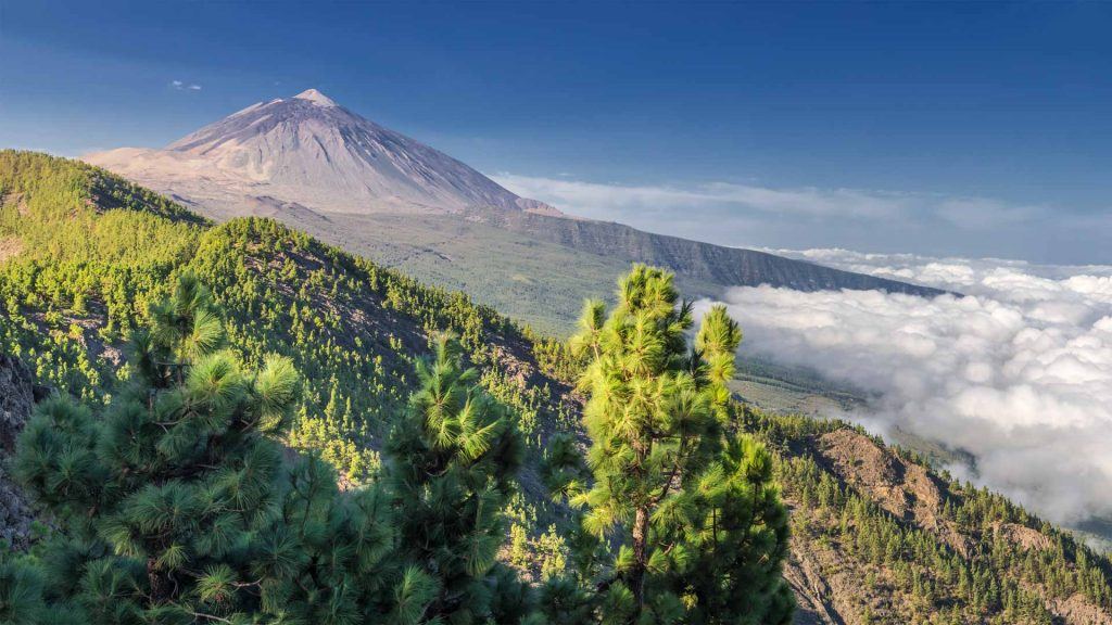 Cycling Tenerife and view of Mount Teide above the cloud