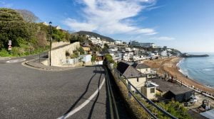 Cycling Ventnor: a steep ride rises from the esplanade around a hairpin corner