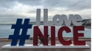 Bike in front of I Love Nice sign