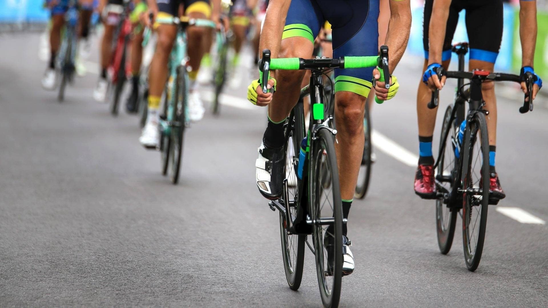 Peloton of cyclists closed road sportive