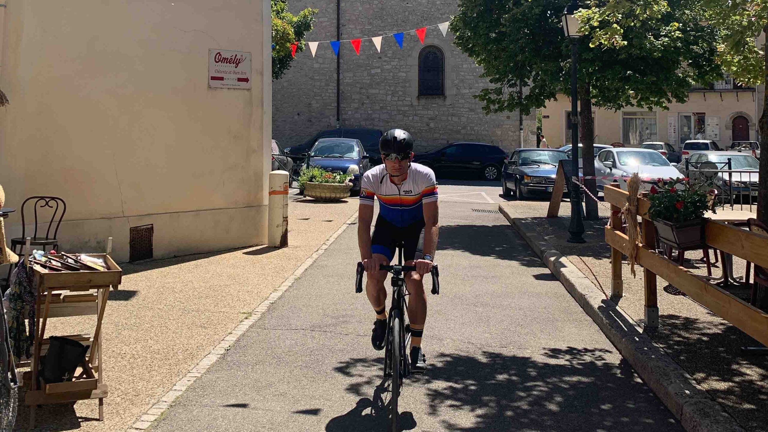 Cyclist in Sault after cycling Mont Ventoux