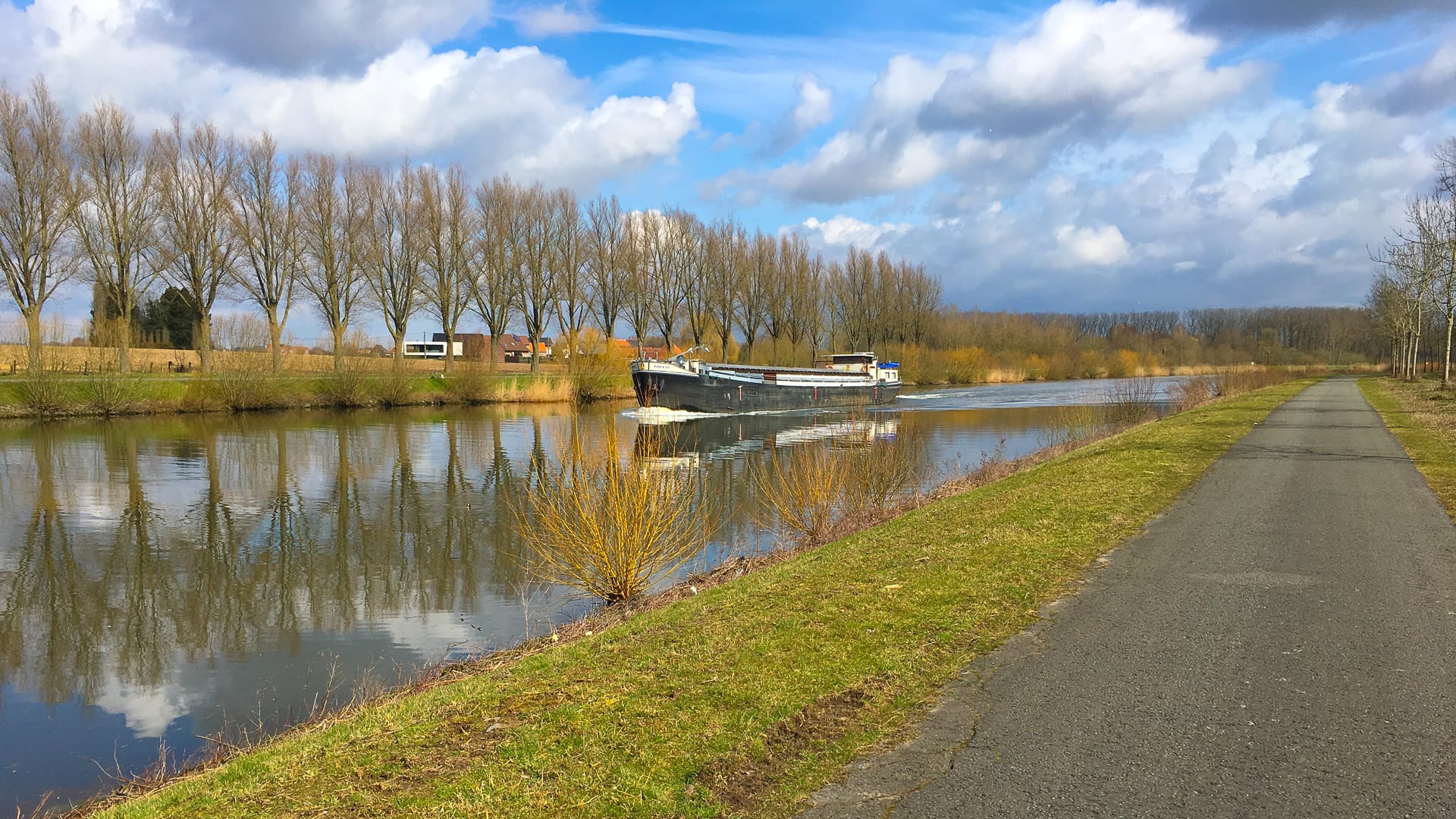 Peaceful bike path near Oudenaarde Belgium