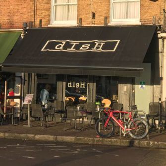 Bicycle parking outside Dish cycling cafe, East Molesey