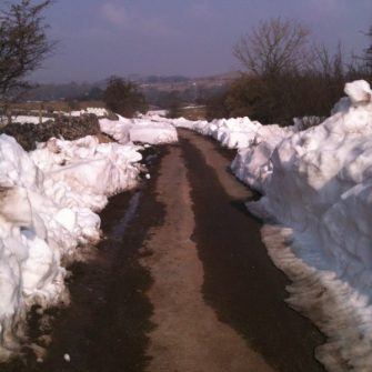Snow on a road in the Peak District