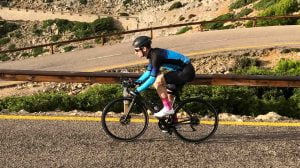 Cyclist in arm warmers and stolen goat orkaan jersey, perfect for spring cycling