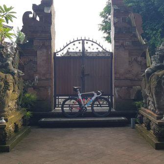 Road bike outside a temple in bali