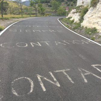 Road markings on the Velefique climb