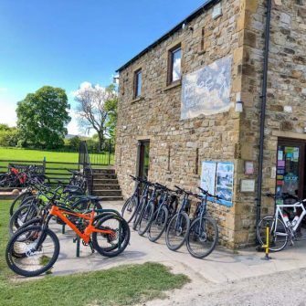 Bikes outside the Dales Cycle Centre and Cafe, Hawes 
