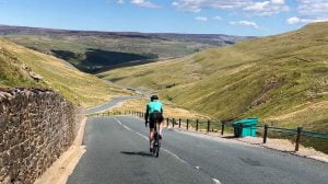 Cyclist on Yorkshire Dales Kidstones Pass cycling loop