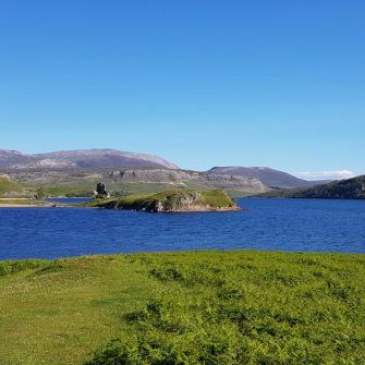 Loch Assynt on the way to Lchinver on the North Coast 500 cycle route, Scotland