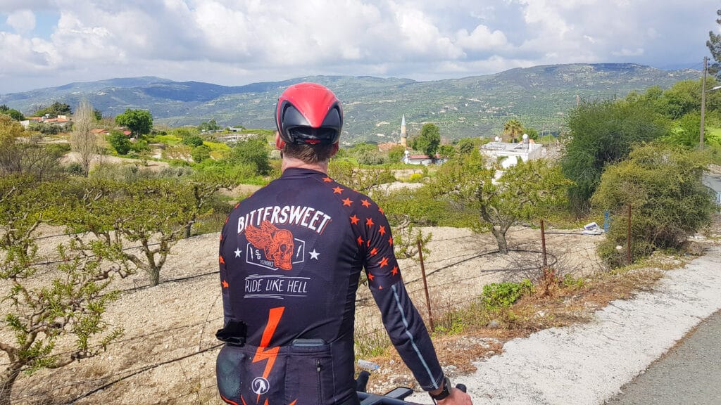 Cimbing Mount Olympus by bicycle, view from the top
