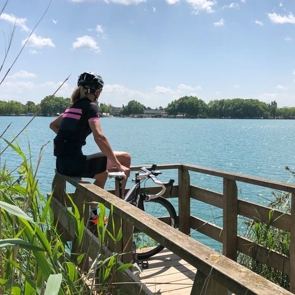 Cyclist at Lake Banyoles near Girona