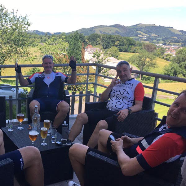Cyclists relaxing at the end of a day