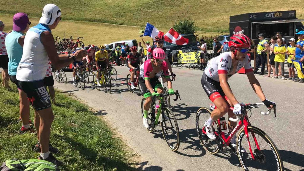 tour de france tour groups spectating the race as cyclists come past
