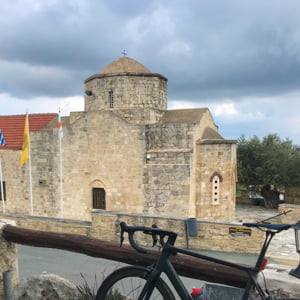 church and road bike in Cyprus