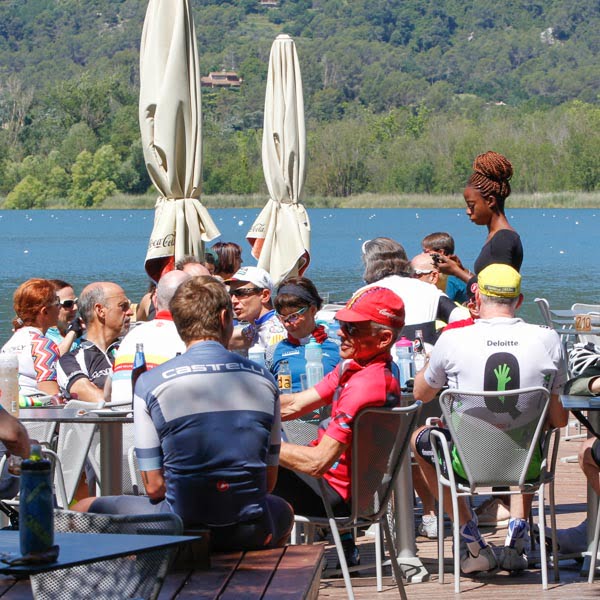 Cyclists at Lake Banyoles near Girona