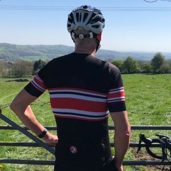 stolen goat cycling climbers jersey from behind