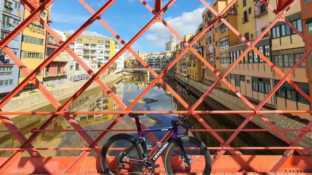 Bike on bridge in central girona perfect for cycling holidays