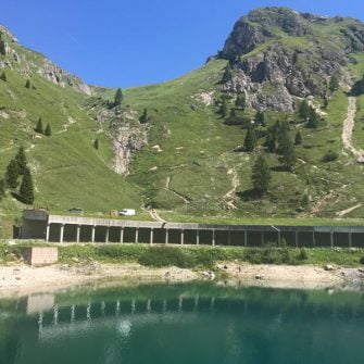 Lake near the summit of Passo Fedaia, Dolomites