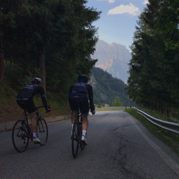 Two cyclists on Passo Giau, Dolomites