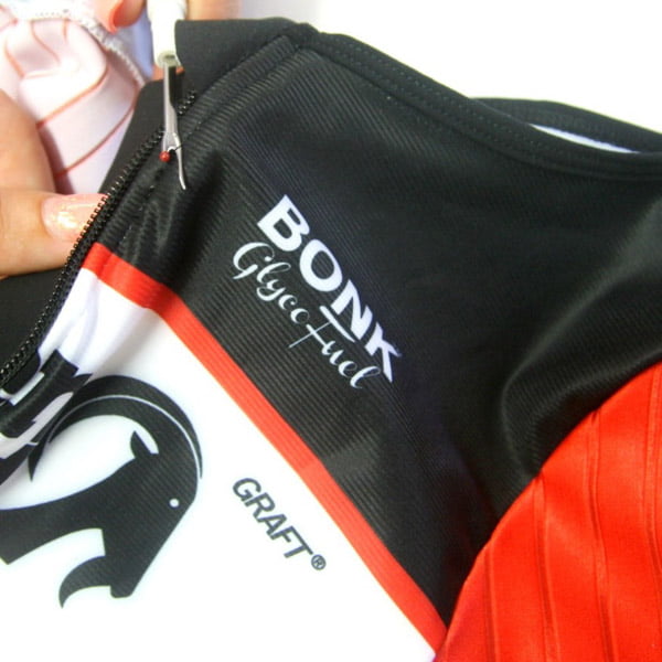 Stolen goat cycling kit being repaired by Clothes Doctor under lifetime guarantee