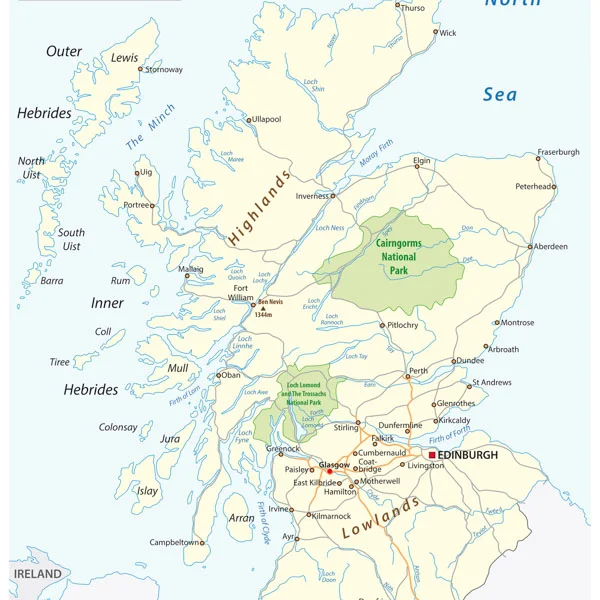 Map of regions for cycling in Scotland
