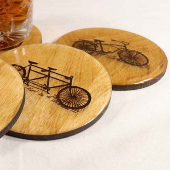 Cycling gift of wooden coasters