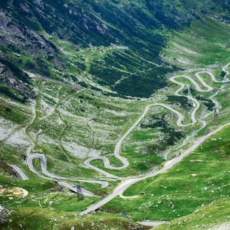 Looking down on the switchbacks of the Transfagarasan highway, romania