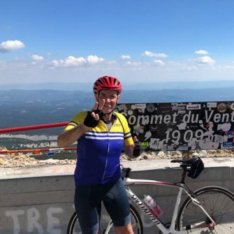 At the summit of the cingles du mont ventoux challenge ride