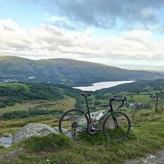 Cyclist above Llanberis Lake, North Wales
