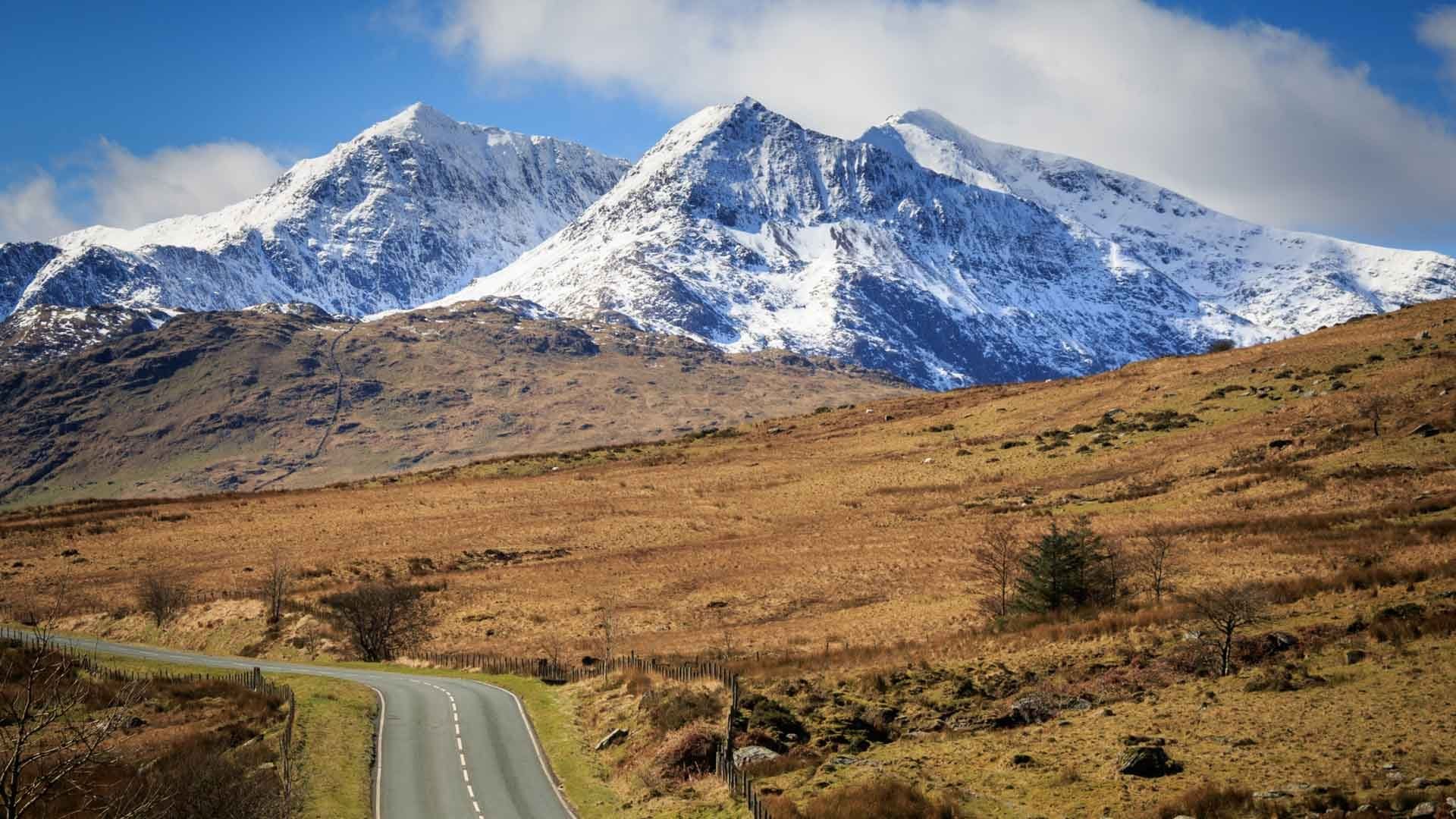 Cycling road through Snowdonia National Park, North Wales