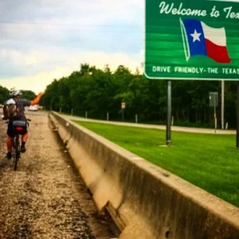 Cyclist cycling through Texas while crossing America by bicycle