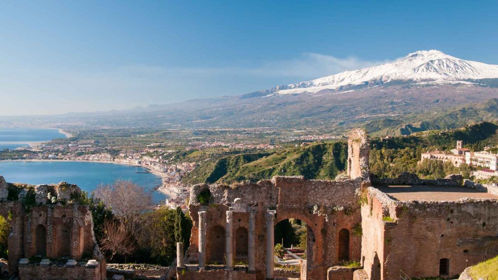 Cycling Etna view to Mount Etna from Taormina