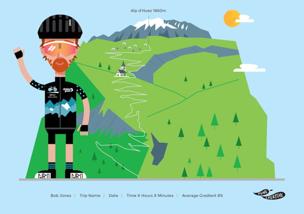 Personalised cycling gift: Alpe d'Huez cycling print/illustration