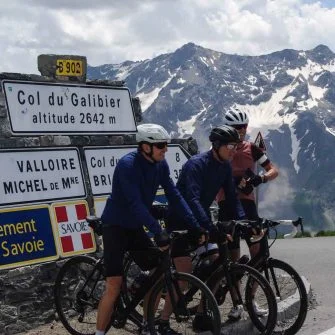 Cyclists on the summit of Col du Galibier