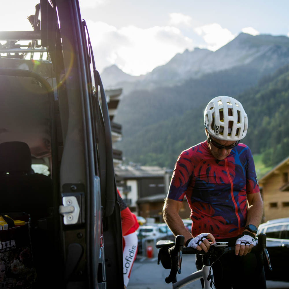 Cyclist getting ready for Routes des Grandes Alpes cycling tour
