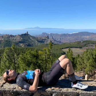 Cyclist dozing after Pico de las Nieves cycling route