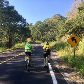 Road cyclists climbing the Sierra Madre mexico