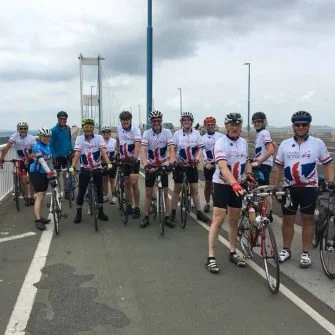 Cyclists on the Severn Bridge
