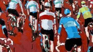 Bike painting of cyclists in a peloton by Michael Valenti