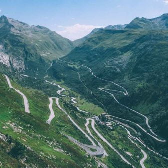 View from the top the Grimsel Pass looking over towards the Furka pass