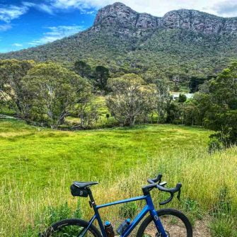 Bike in front of mountain, Grampians, Australia