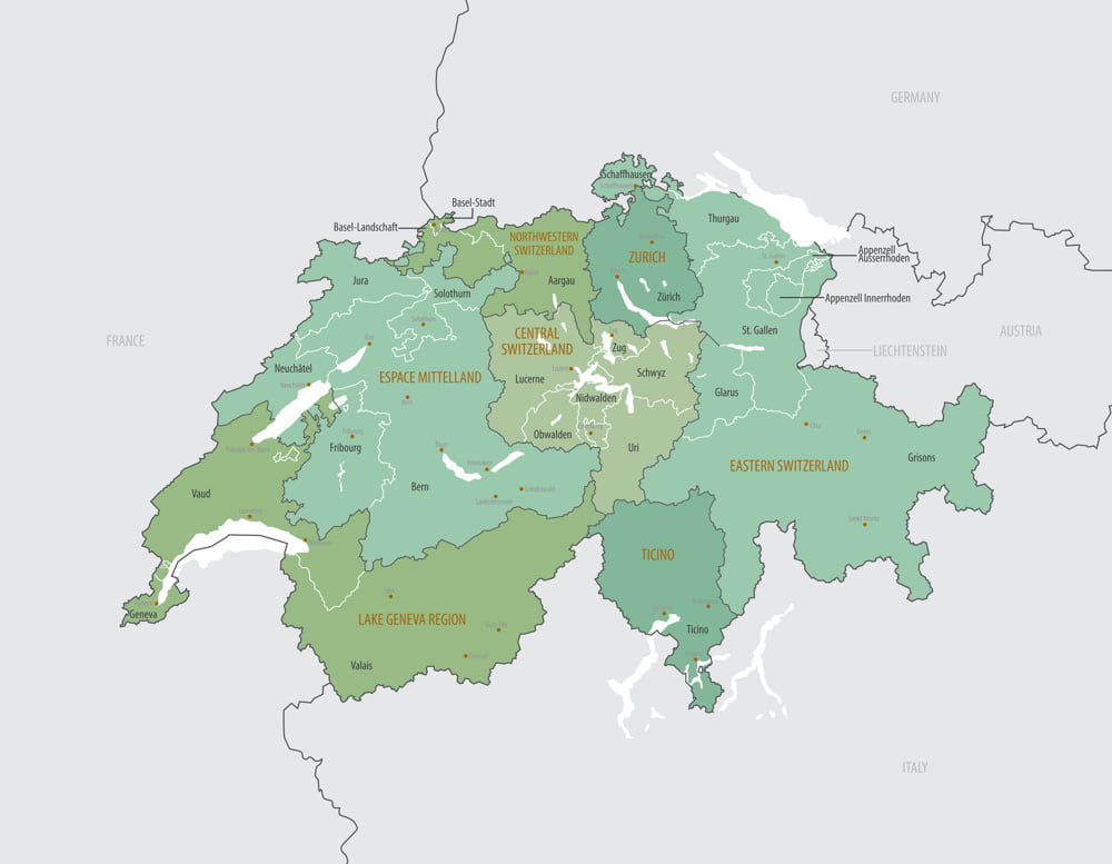 Map of the cantons of Switlzerland