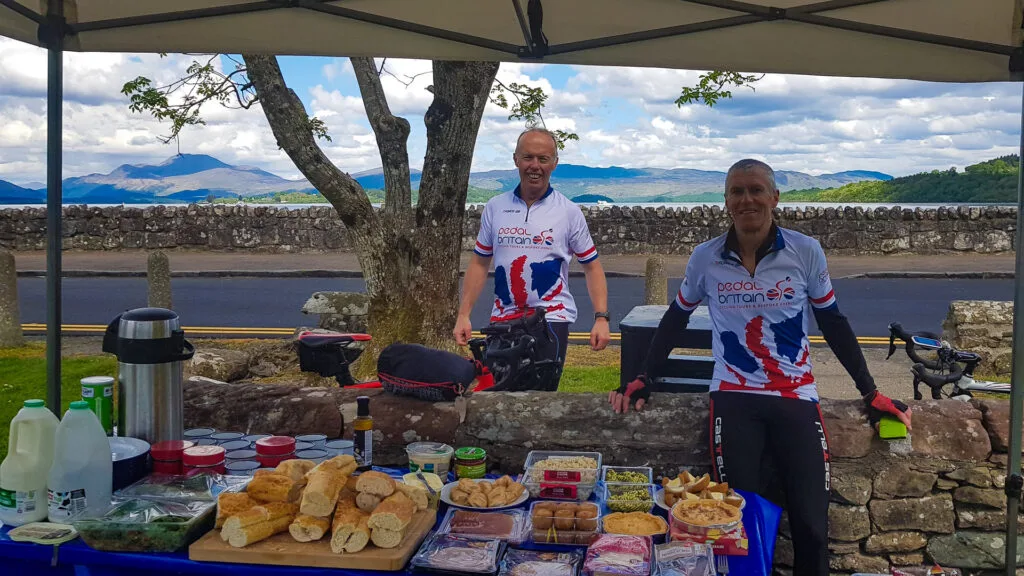 A LEJOG cycling lunch set up by Loch Lomond