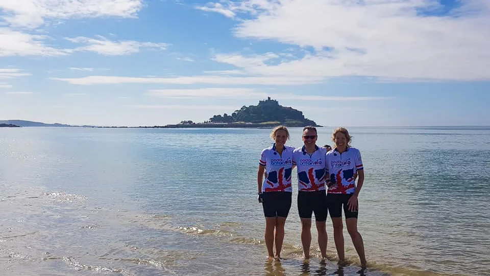 Three cyclists on the LEJOG cycling route