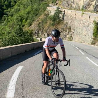 Cyclist on Alpe d'Huez everest attempt by bike