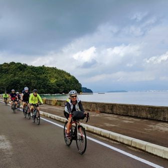 Cyclists on the Shimanami Kaido cycling road in Japan