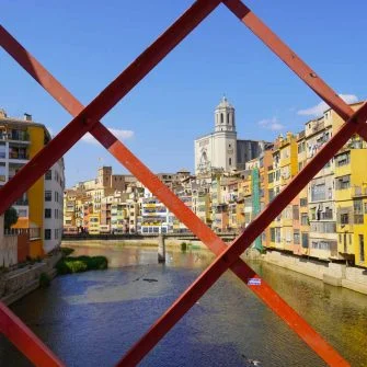 View of the river in Girona looking towards the cathedral