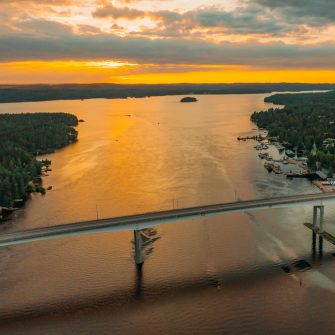 Puumala bridge at sunset, Finland, on the course of the Saimaa Cycle Tour